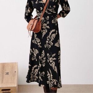 ba&sh Black and Cream Floral Midi Dress